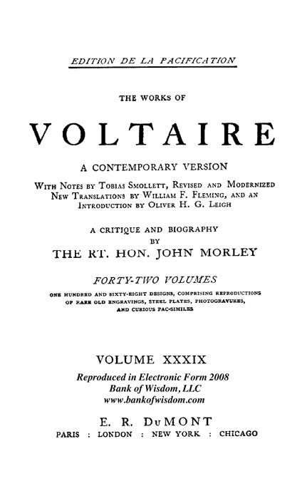 The Works of Voltaire, Vol. 39 of 42 vols. + INDEX volume 43